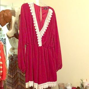 Red Romper with Lace Trimming